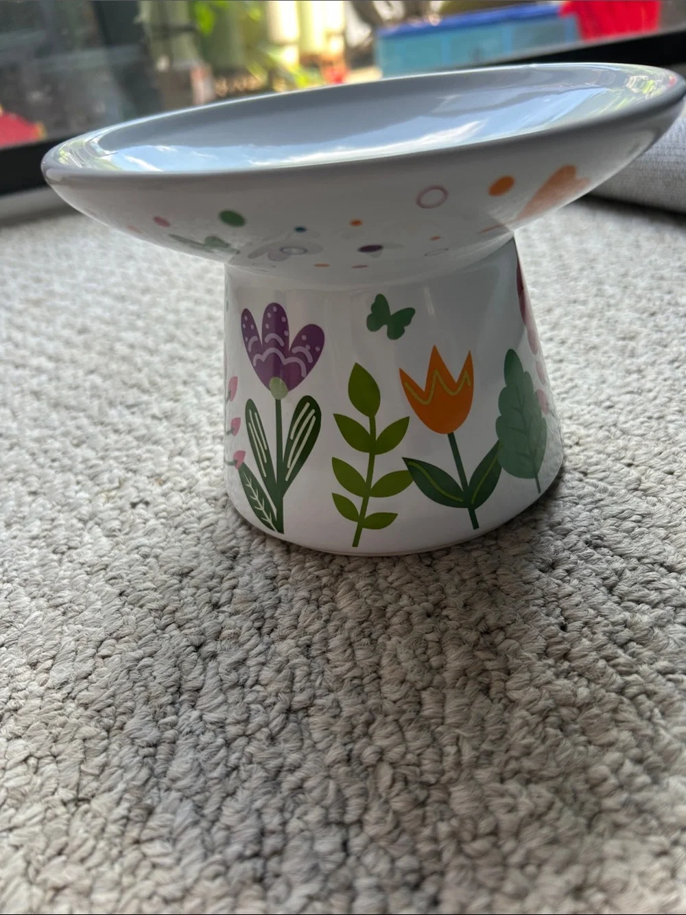 Frisco White Ceramic Cat Bowl with Pink Floral Accent